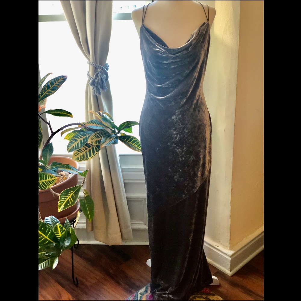 Rachel Zoe Silver Velvet Slip Dress